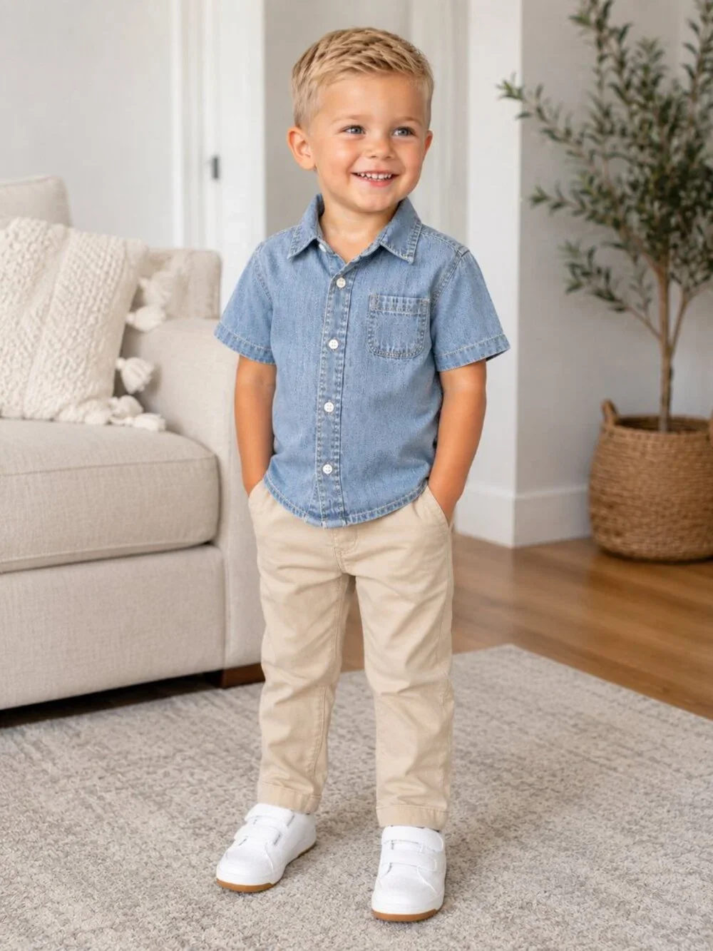 NWT OshKosh B’gosh Toddler Boy Outfit Set 3T Chambray Shirt Khaki Pants